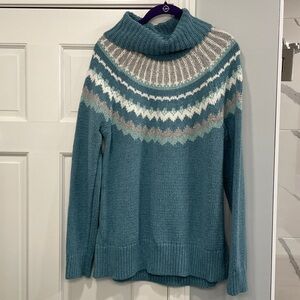 LOFT Blue Fair Isle Cowl Neck Sweater Size XL